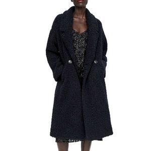 Navy Zara Teddy Coat